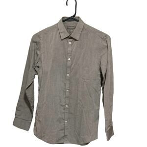 Van Heusen Mens Size Large Button Up Dress Shirt Grey Flex Slim Fit Wrinkle Free